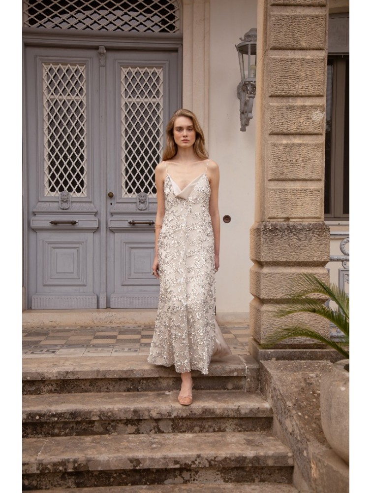 NIDODILEDA Elsewhere Dress Sequined Net Over Satin