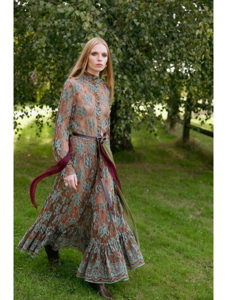 NIDODILEDA Eve Dress Knitted Lace Brown Veraman Καφέ Κεντητό Φόρεμα