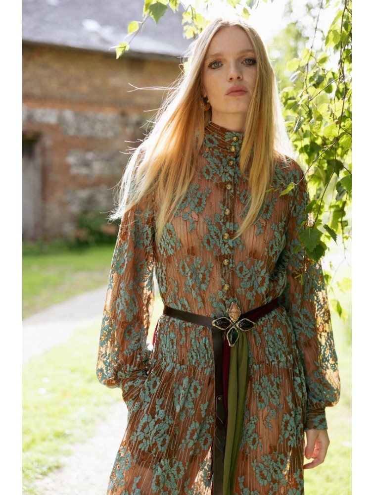 NIDODILEDA Eve Dress Knitted Lace Brown Veraman Καφέ Κεντητό Φόρεμα