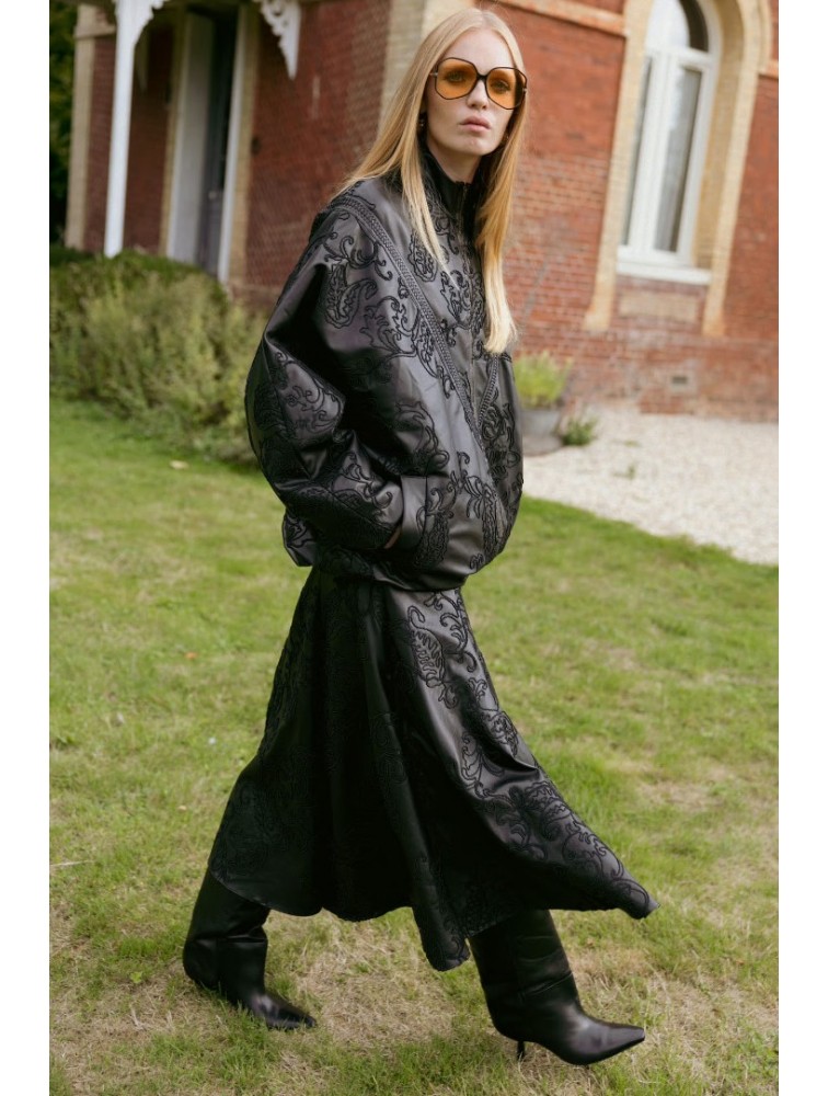 NIDODILEDA Felicity Bomber Jacket Embossed Vegan Leather Black Μαύρο Κεντητό Τζάκετ