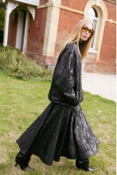NIDODILEDA Felicity Bomber Jacket Embossed Vegan Leather Black Μαύρο Κεντητό Τζάκετ