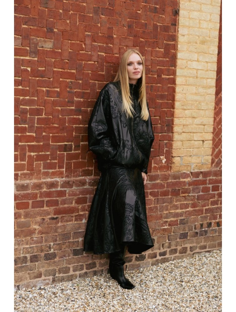NIDODILEDA Felicity Bomber Jacket Embossed Vegan Leather Black Μαύρο Κεντητό Τζάκετ