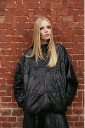 NIDODILEDA Felicity Bomber Jacket Embossed Vegan Leather Black Μαύρο Κεντητό Τζάκετ