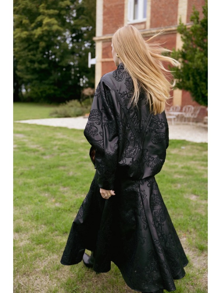 NIDODILEDA Felicity Bomber Jacket Embossed Vegan Leather Black Μαύρο Κεντητό Τζάκετ