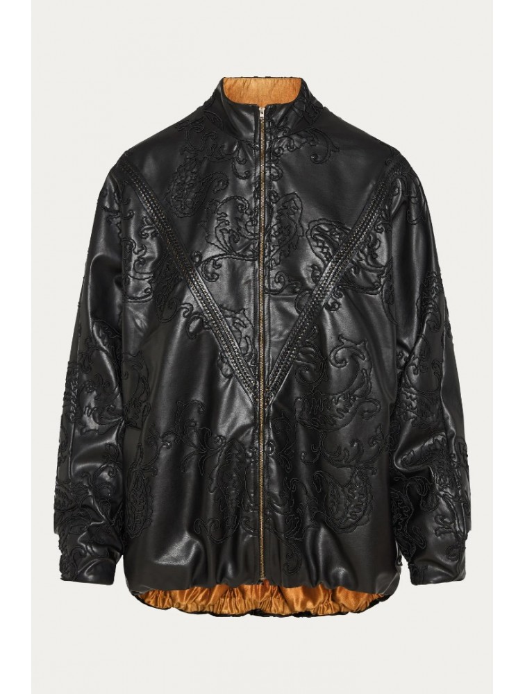 NIDODILEDA Felicity Bomber Jacket Embossed Vegan Leather Black Μαύρο Κεντητό Τζάκετ