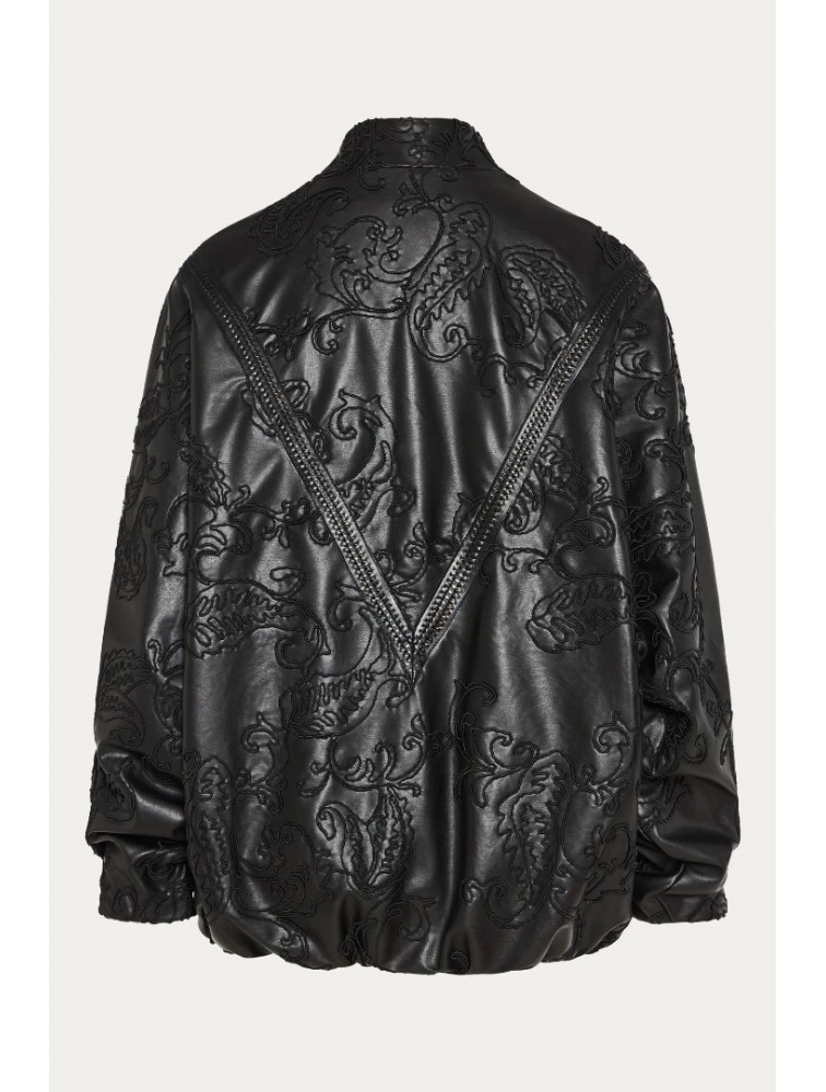 NIDODILEDA Felicity Bomber Jacket Embossed Vegan Leather Black Μαύρο Κεντητό Τζάκετ