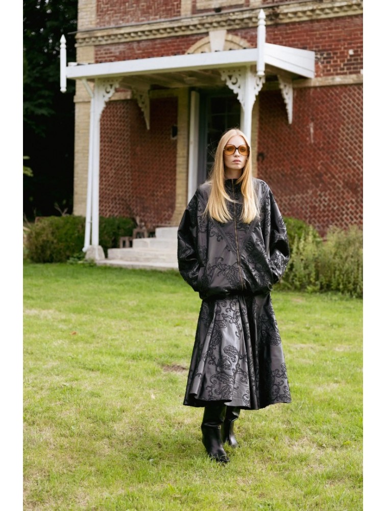 NIDODILEDA Felicity Bomber Jacket Embossed Vegan Leather Black Μαύρο Κεντητό Τζάκετ