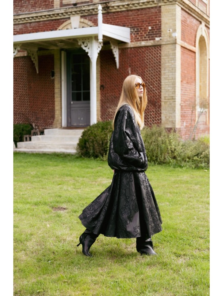 NIDODILEDA Felicity Bomber Jacket Embossed Vegan Leather Black Μαύρο Κεντητό Τζάκετ