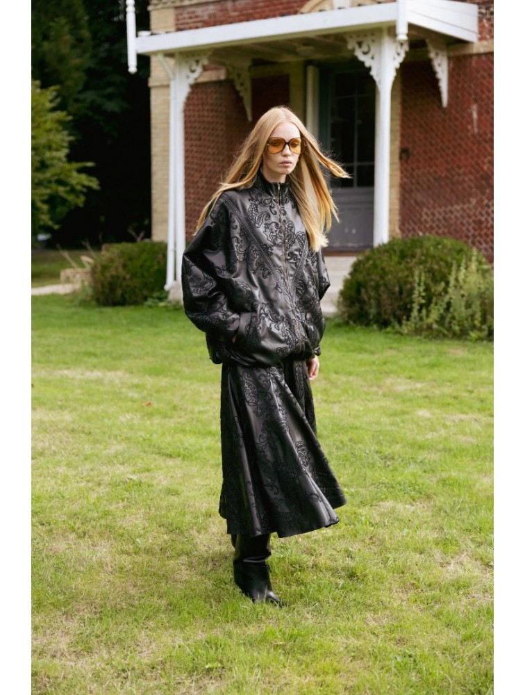 NIDODILEDA Felicity Bomber Jacket Embossed Vegan Leather Black Μαύρο Κεντητό Τζάκετ