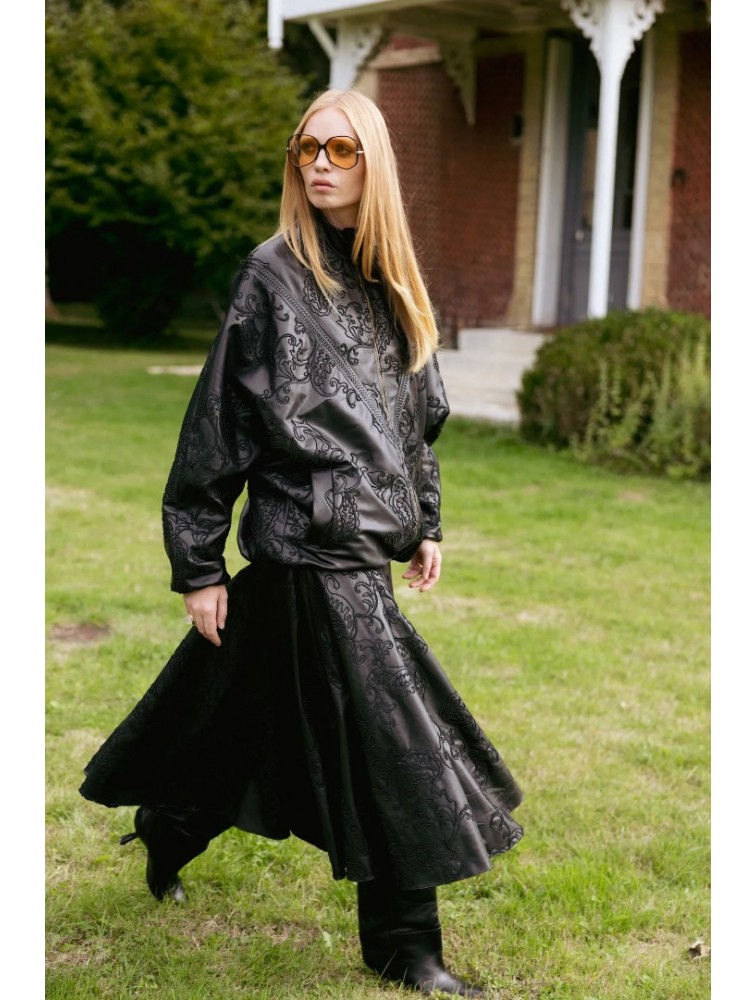 NIDODILEDA Felicity Bomber Jacket Embossed Vegan Leather Black Μαύρο Κεντητό Τζάκετ