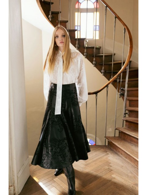 NIDODILEDA Felicity Skirt Embossed Vegan Leather Black Μαύρη Κεντητή Φούστα