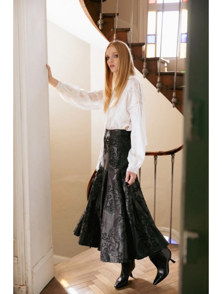 NIDODILEDA Felicity Skirt Embossed Vegan Leather Black Μαύρη Κεντητή Φούστα