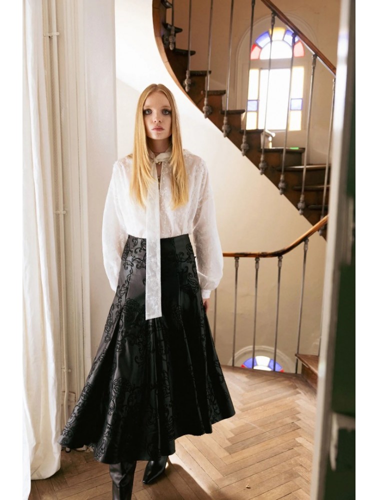 NIDODILEDA Felicity Skirt Embossed Vegan Leather Black Μαύρη Κεντητή Φούστα