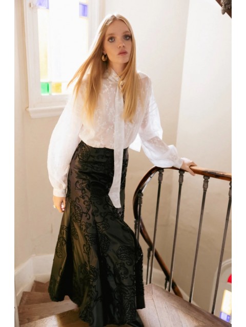 NIDODILEDA Felicity Skirt Embossed Vegan Leather Black Μαύρη Κεντητή Φούστα