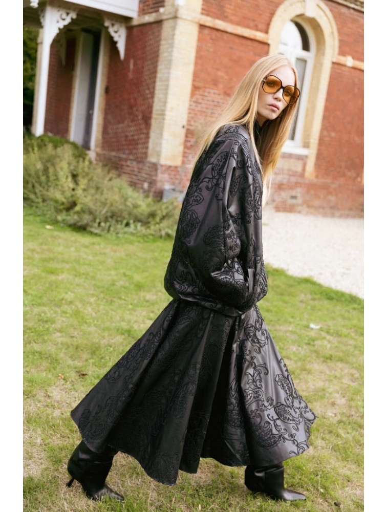NIDODILEDA Felicity Skirt Embossed Vegan Leather Black Μαύρη Κεντητή Φούστα