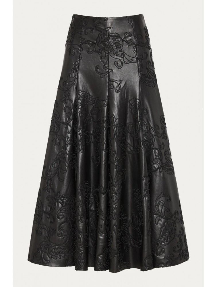 NIDODILEDA Felicity Skirt Embossed Vegan Leather Black Μαύρη Κεντητή Φούστα