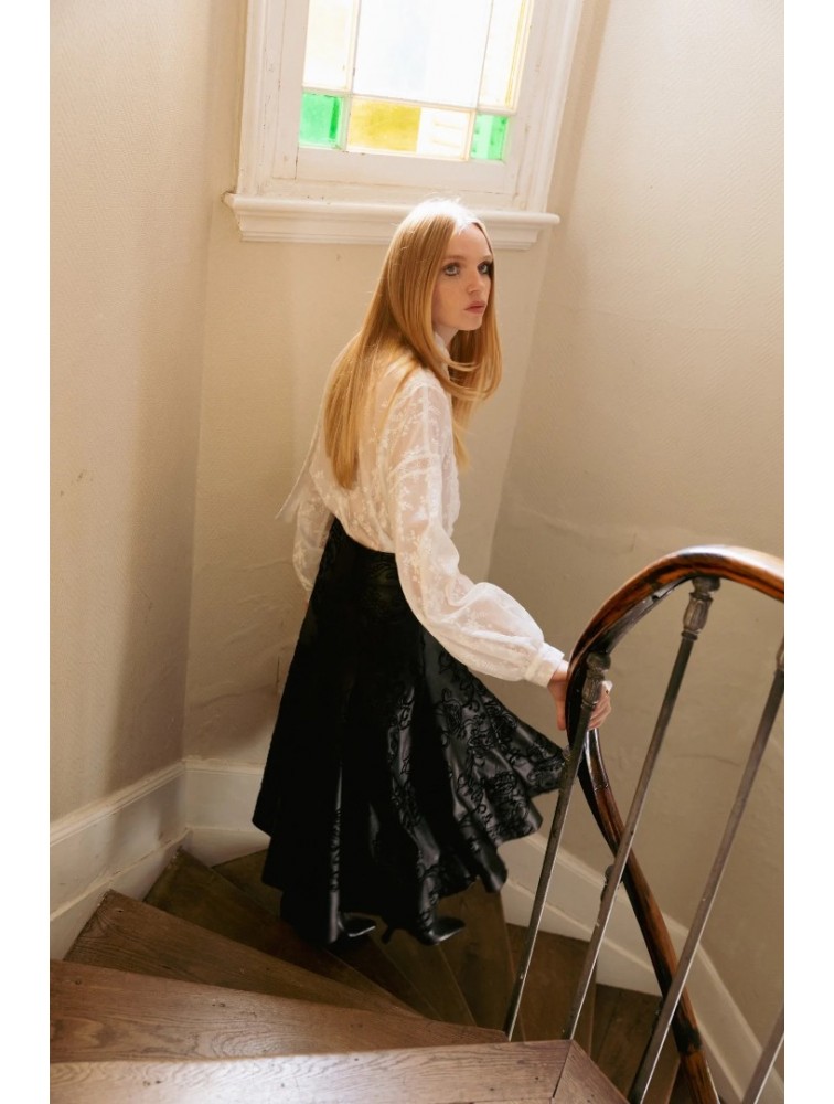 NIDODILEDA Felicity Skirt Embossed Vegan Leather Black Μαύρη Κεντητή Φούστα