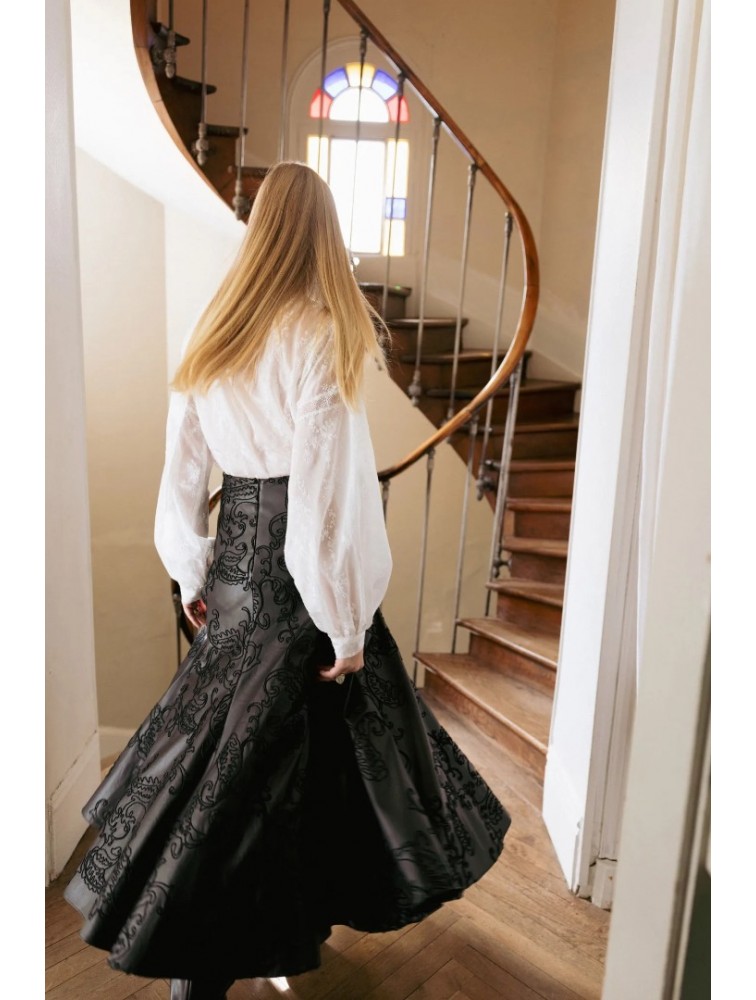 NIDODILEDA Felicity Skirt Embossed Vegan Leather Black Μαύρη Κεντητή Φούστα