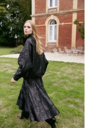 NIDODILEDA Felicity Skirt Embossed Vegan Leather Black Μαύρη Κεντητή Φούστα