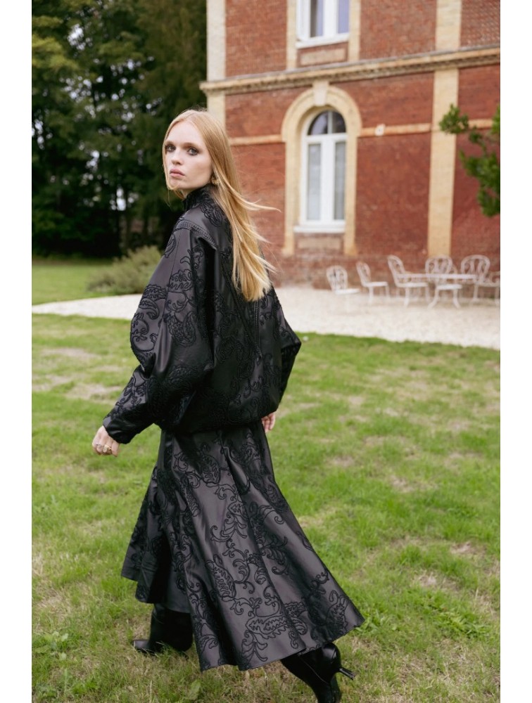 NIDODILEDA Felicity Skirt Embossed Vegan Leather Black Μαύρη Κεντητή Φούστα