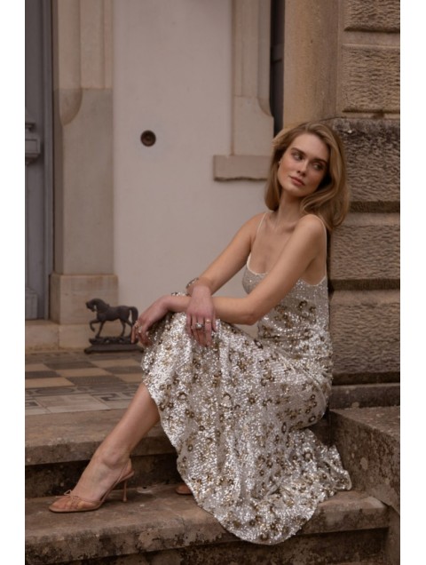 NIDODILEDA Field Dress Beaded Sequined Floral 