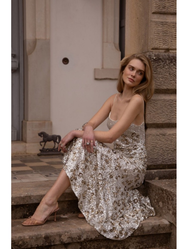 NIDODILEDA Field Dress Beaded Sequined Floral