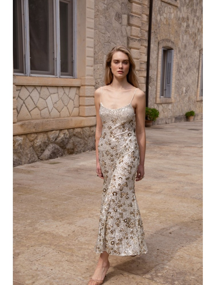 NIDODILEDA Field Dress Beaded Sequined Floral