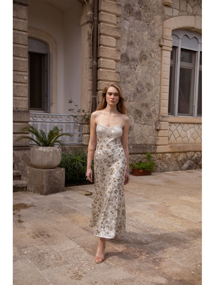 NIDODILEDA Field Dress Beaded Sequined Floral