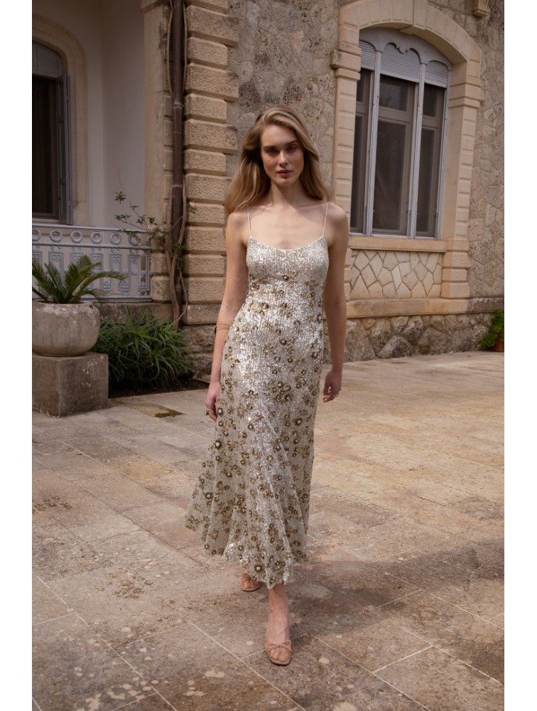 NIDODILEDA Field Dress Beaded Sequined Floral