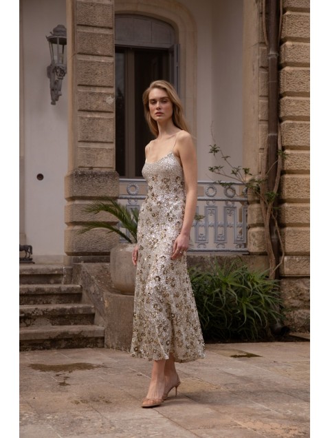 NIDODILEDA Field Dress Beaded Sequined Floral 