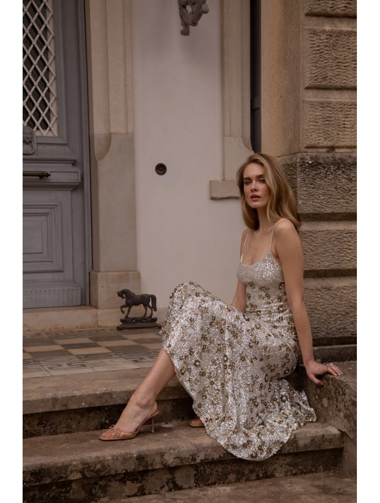 NIDODILEDA Field Dress Beaded Sequined Floral