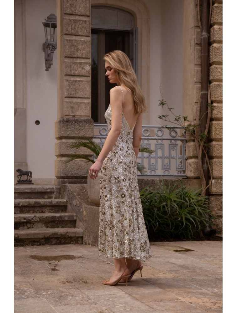 NIDODILEDA Field Dress Beaded Sequined Floral