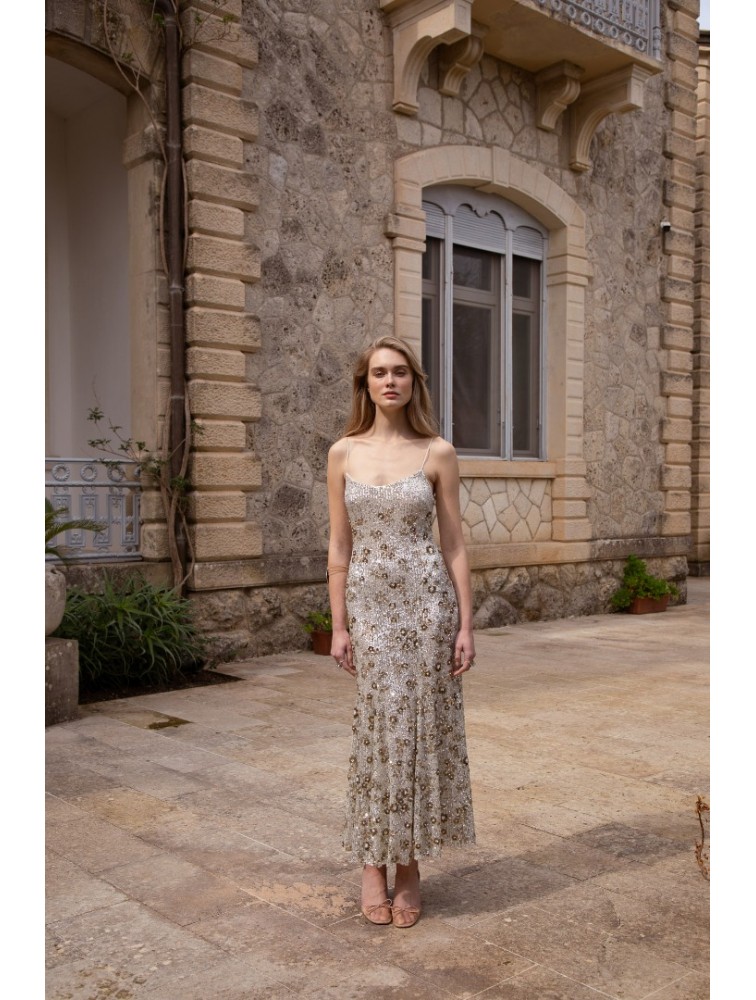 NIDODILEDA Field Dress Beaded Sequined Floral