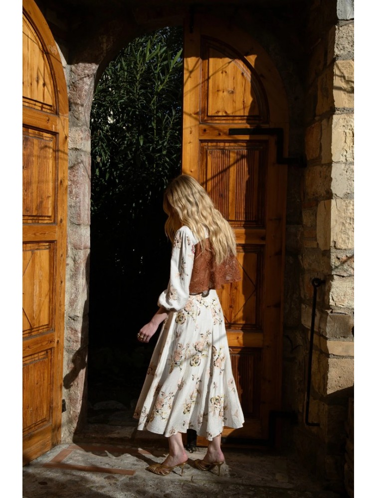 NIDODILEDA Flow Skirt Floral Beaded Slitted Φλοράλ Φούστα