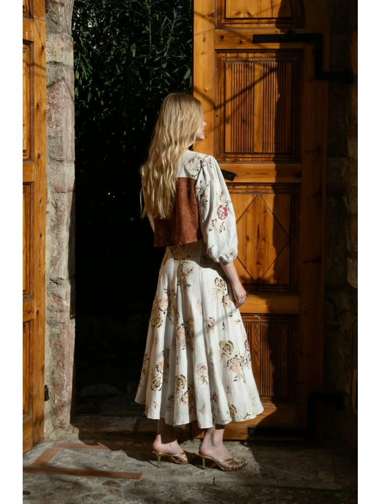 NIDODILEDA Flow Skirt Floral Beaded Slitted Φλοράλ Φούστα
