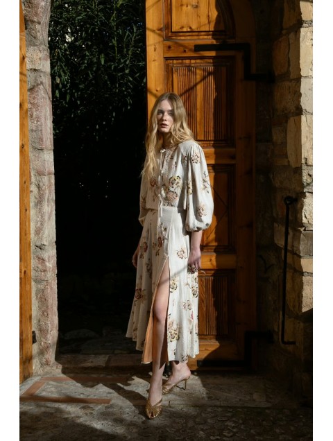 NIDODILEDA Flow Skirt Floral Beaded Slitted Φλοράλ Φούστα