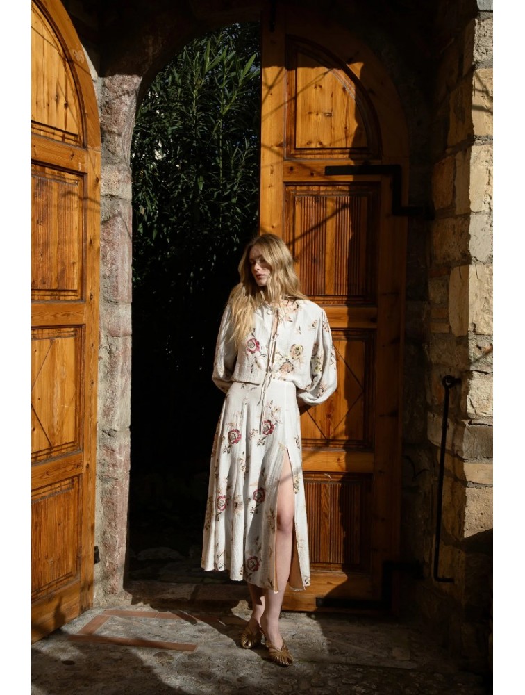 NIDODILEDA Flow Skirt Floral Beaded Slitted Φλοράλ Φούστα