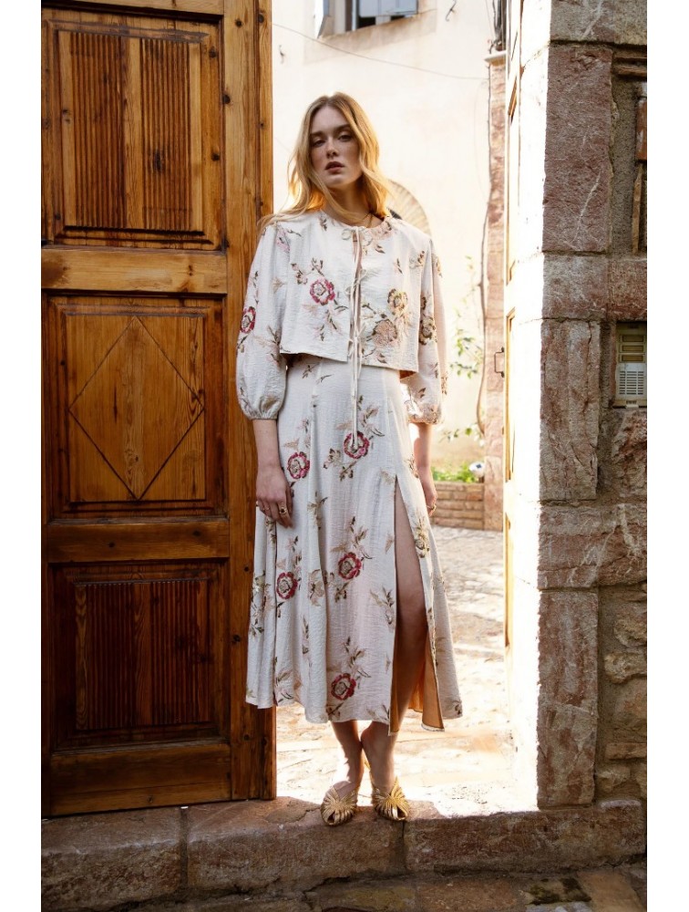 NIDODILEDA Flow Skirt Floral Beaded Slitted Φλοράλ Φούστα