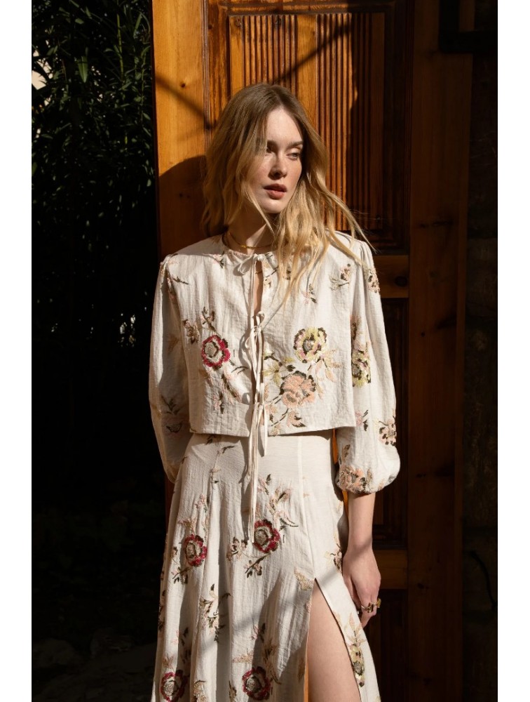NIDODILEDA Flow Skirt Floral Beaded Slitted Φλοράλ Φούστα