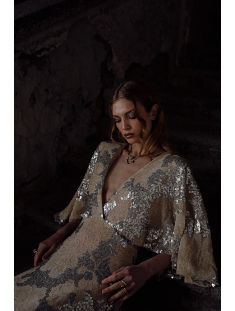 NIDODILEDA Galen Dress Silvery Nude Ασημί Μπεζ Φόρεμα