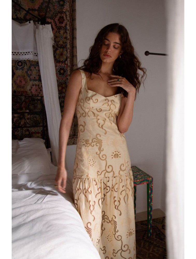 NIDODILEDA Glide Dress Embroidered Cut Out Overlay
