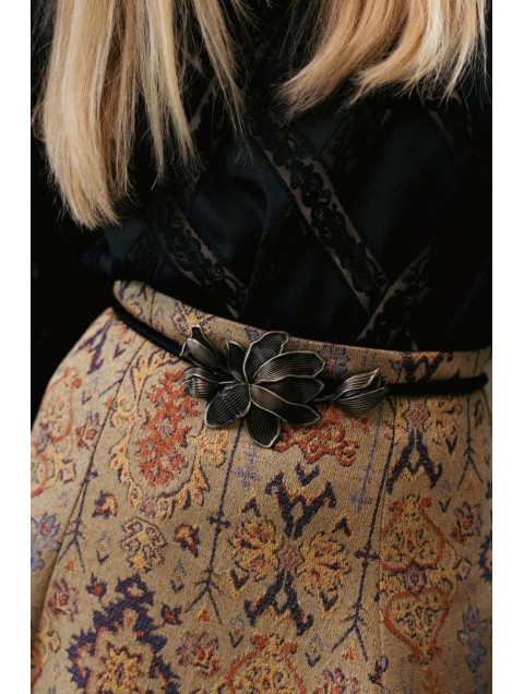 NIDODILEDA Heir Cord belt Floral Buckle Black Μαύρη Ζώνη με Μεταλλικό Διακοσμητικό Λουλούδι