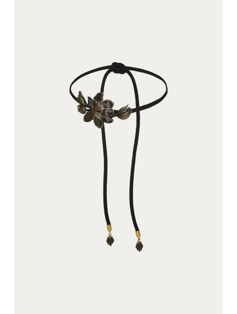 NIDODILEDA Heir Cord belt Floral Buckle Black Μαύρη Ζώνη με Μεταλλικό Διακοσμητικό Λουλούδι