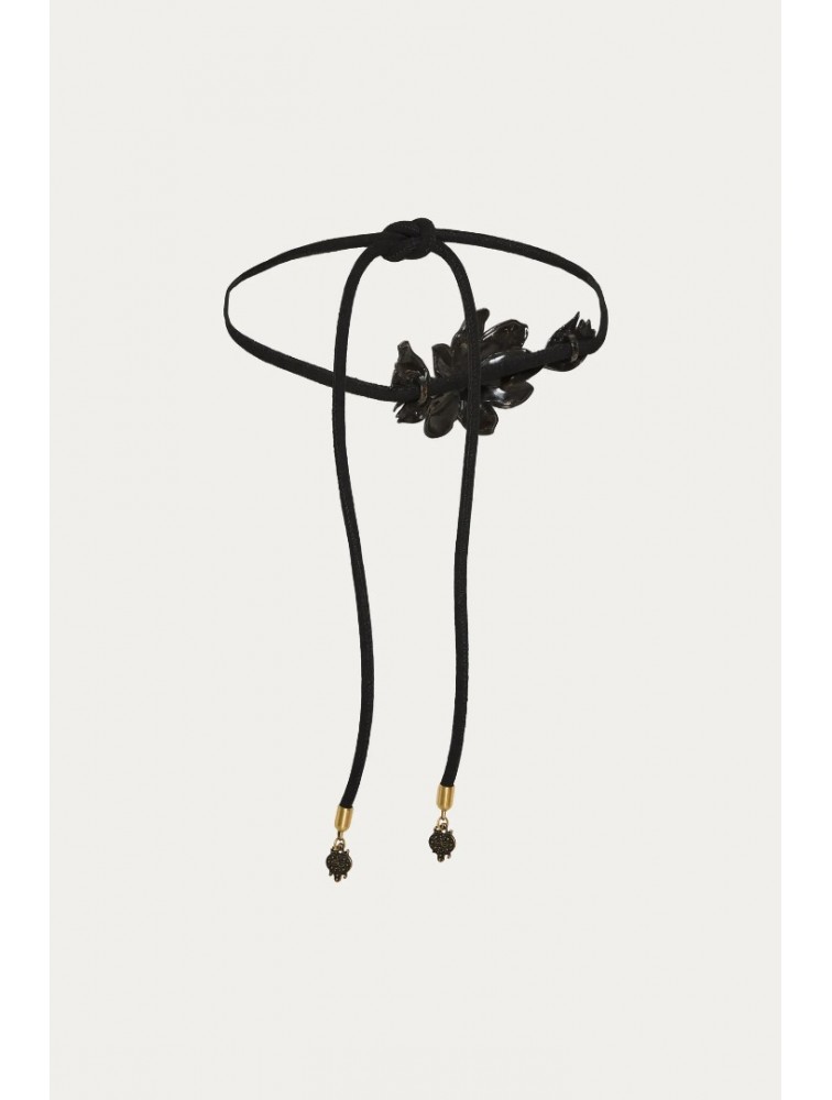 NIDODILEDA Heir Cord belt Floral Buckle Black Μαύρη Ζώνη με Μεταλλικό Διακοσμητικό Λουλούδι