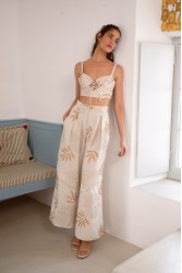 NIDODILEDA Homeward Pants Embroidered Overlay Μπεζ Παντελόνα