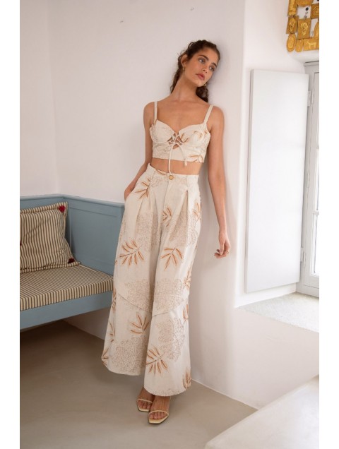 NIDODILEDA Homeward Pants Embroidered Overlay Μπεζ Παντελόνα