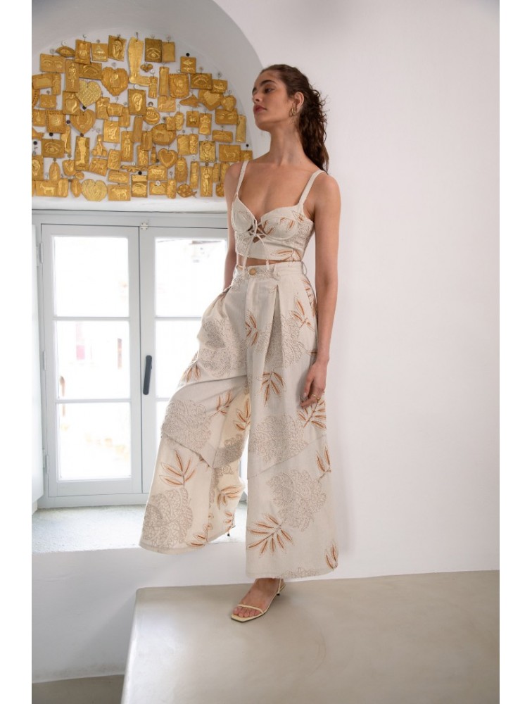NIDODILEDA Homeward Pants Embroidered Overlay Μπεζ Παντελόνα