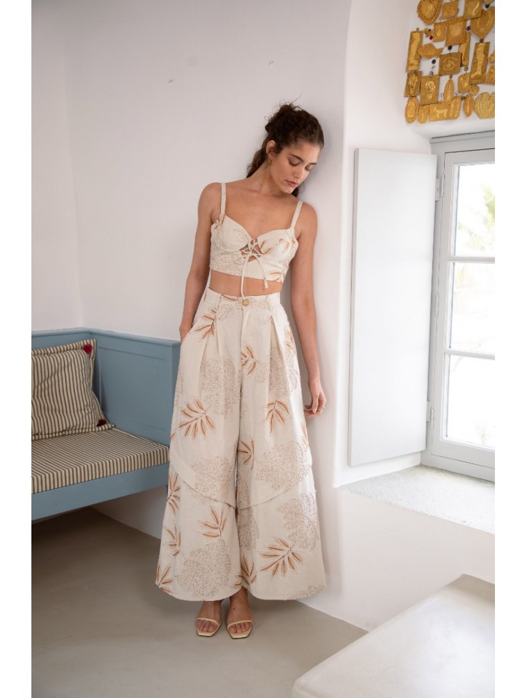 NIDODILEDA Homeward Pants Embroidered Overlay Μπεζ Παντελόνα