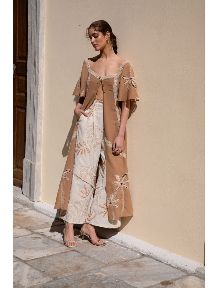 NIDODILEDA Homeward Pants Embroidered Overlay Μπεζ Παντελόνα