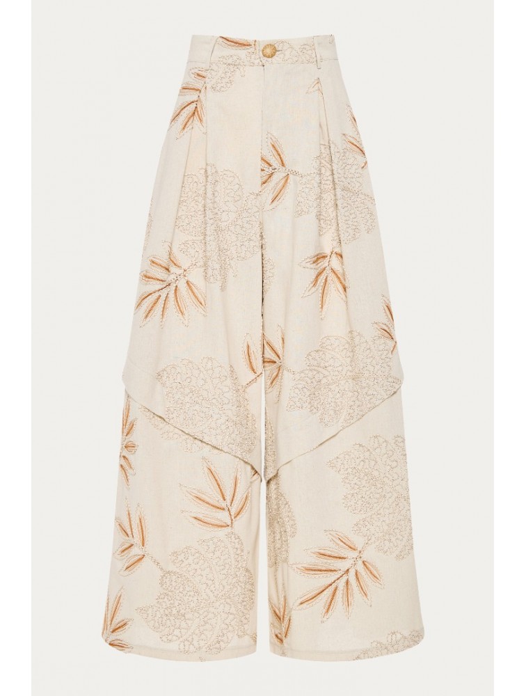 NIDODILEDA Homeward Pants Embroidered Overlay Μπεζ Παντελόνα